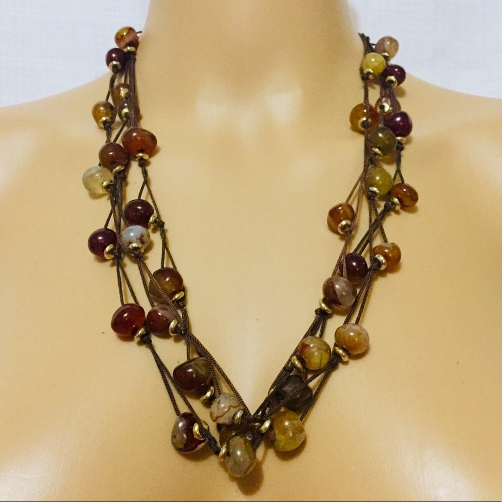 Vintage 70s Earthy Boho Triple Layer Statement Necklace - Picture 1 of 3